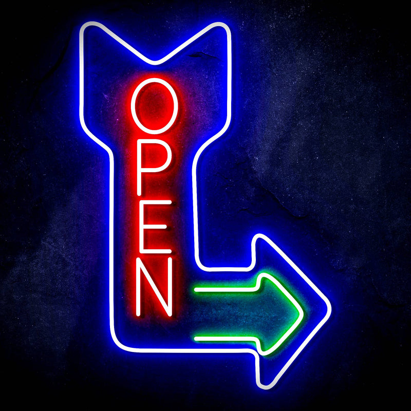 Vertical Open Sign with Arrow Ultra-Bright LED Sign with Remote (Neon-Style, LED Technology) - LED Gift Works