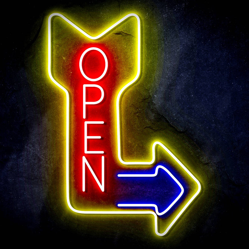 Vertical Open Sign with Arrow Ultra-Bright LED Sign with Remote (Neon-Style, LED Technology) - LED Gift Works