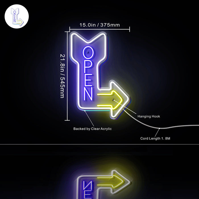 Vertical Open Sign with Arrow Ultra-Bright LED Sign with Remote (Neon-Style, LED Technology) - Way Up Gifts