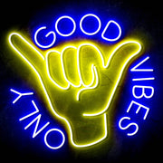 Good Vibes Only with Hand Ultra-Bright LED Sign with Remote (Neon-Style, LED Technology) - LED Gift Works