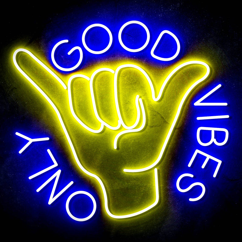 Good Vibes Only with Hand Ultra-Bright LED Sign with Remote (Neon-Style, LED Technology) - LED Gift Works