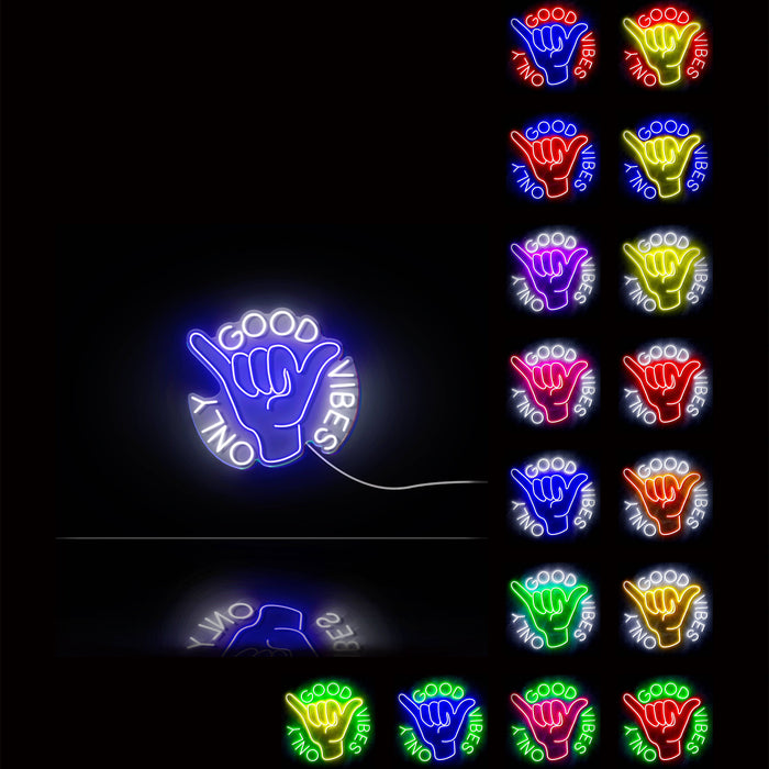 Good Vibes Only with Hand Ultra-Bright LED Sign with Remote (Neon-Style, LED Technology) - Way Up Gifts