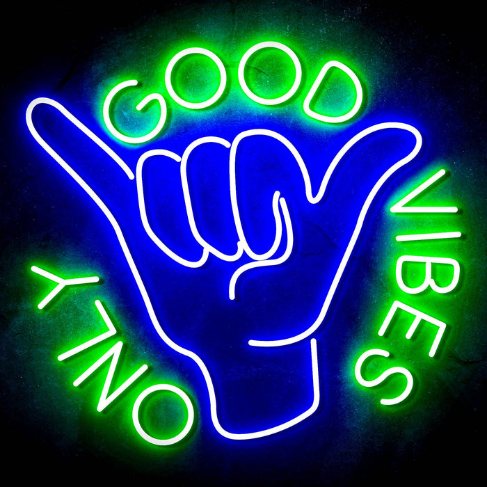 Good Vibes Only with Hand Ultra-Bright LED Sign with Remote (Neon-Style, LED Technology) - Way Up Gifts