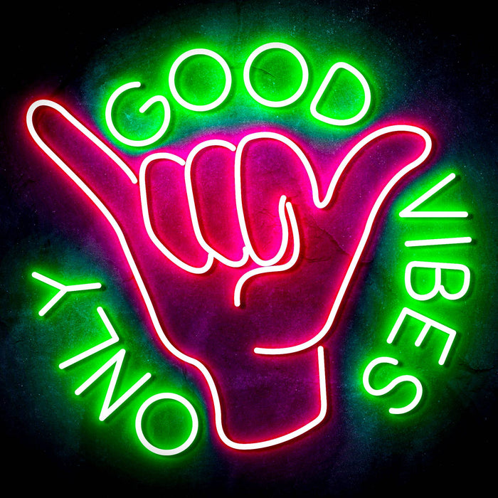 Good Vibes Only with Hand Ultra-Bright LED Sign with Remote (Neon-Style, LED Technology) - Way Up Gifts