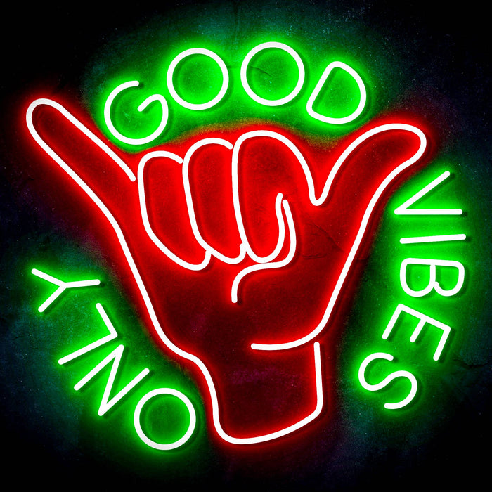 Good Vibes Only with Hand Ultra-Bright LED Sign with Remote (Neon-Style, LED Technology) - Way Up Gifts
