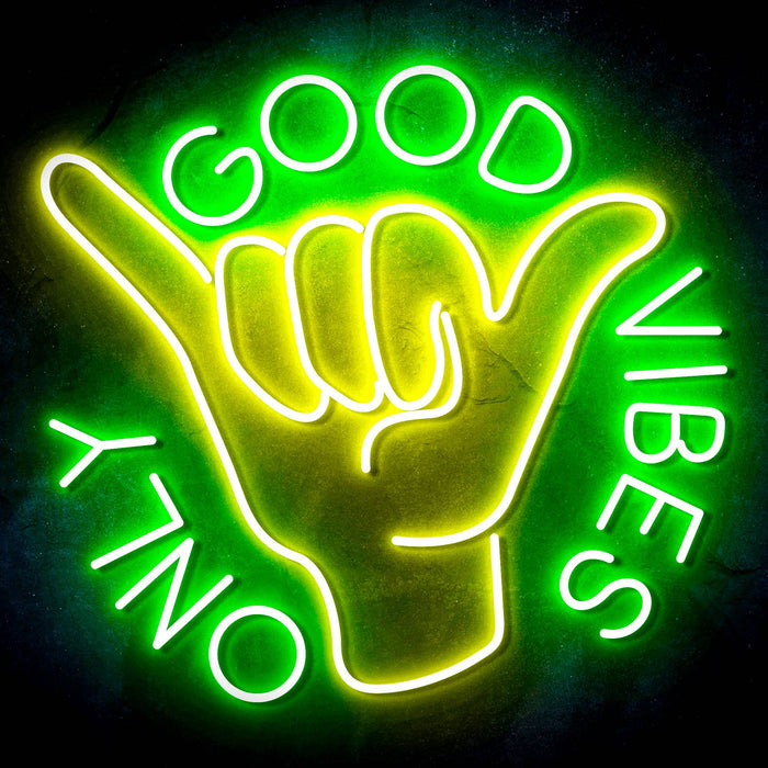 Good Vibes Only with Hand Ultra-Bright LED Sign with Remote (Neon-Style, LED Technology) - Way Up Gifts
