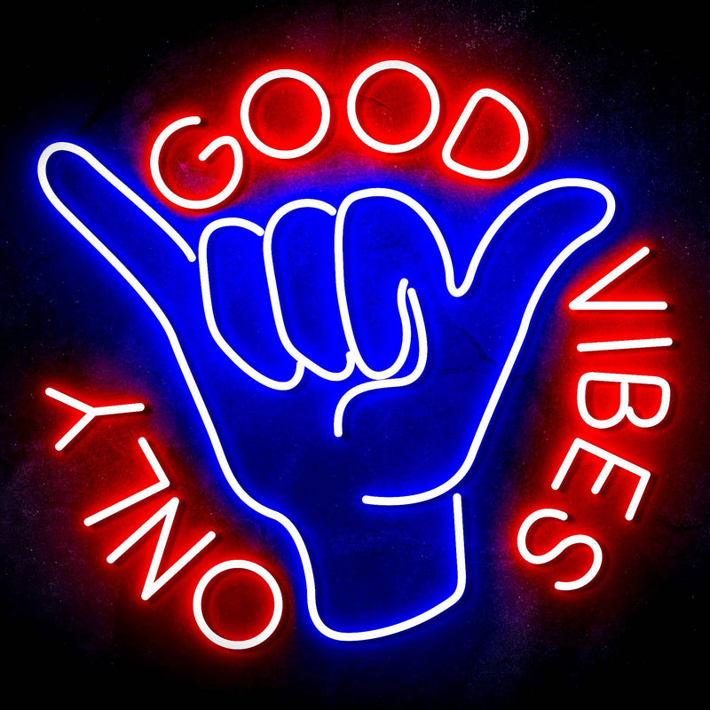 Good Vibes Only with Hand Ultra-Bright LED Sign with Remote (Neon-Style, LED Technology) - LED Gift Works