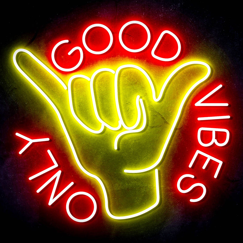 Good Vibes Only with Hand Ultra-Bright LED Sign with Remote (Neon-Style, LED Technology) - LED Gift Works