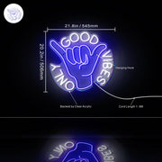 Good Vibes Only with Hand Ultra-Bright LED Sign with Remote (Neon-Style, LED Technology) - LED Gift Works
