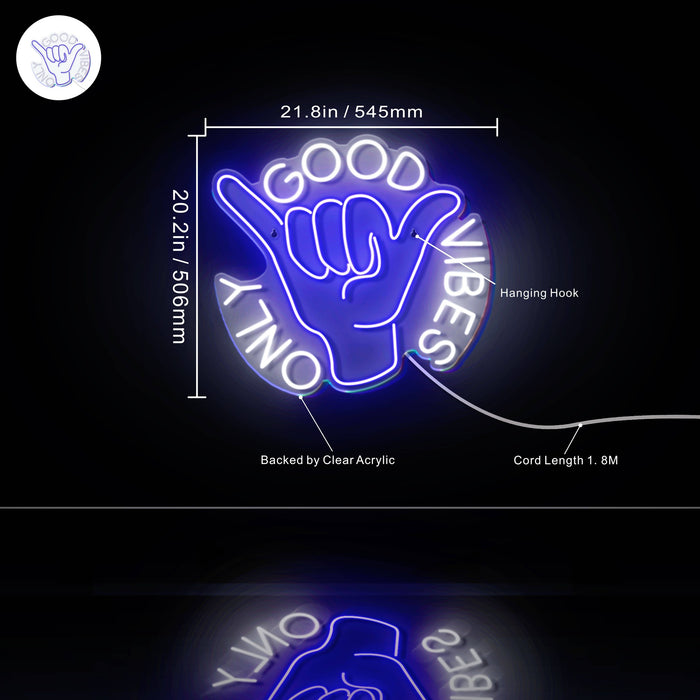 Good Vibes Only with Hand Ultra-Bright LED Sign with Remote (Neon-Style, LED Technology) - Way Up Gifts