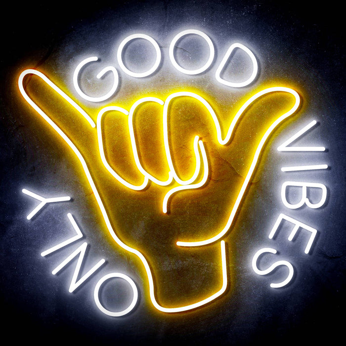 Good Vibes Only with Hand Ultra-Bright LED Sign with Remote (Neon-Style, LED Technology) - Way Up Gifts