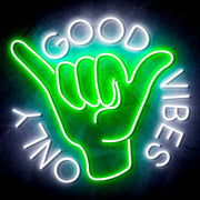 Good Vibes Only with Hand Ultra-Bright LED Sign with Remote (Neon-Style, LED Technology) - LED Gift Works