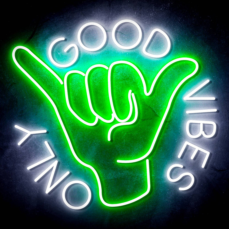 Good Vibes Only with Hand Ultra-Bright LED Sign with Remote (Neon-Style, LED Technology) - LED Gift Works