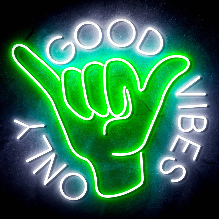 Good Vibes Only with Hand Ultra-Bright LED Sign with Remote (Neon-Style, LED Technology) - Way Up Gifts