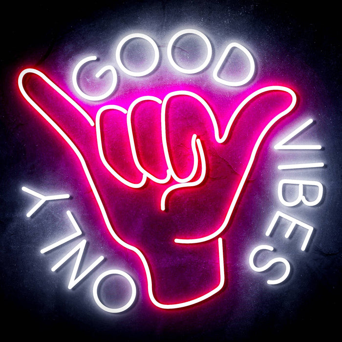 Good Vibes Only with Hand Ultra-Bright LED Sign with Remote (Neon-Style, LED Technology) - Way Up Gifts