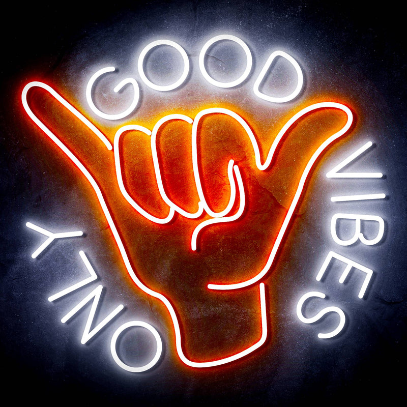 Good Vibes Only with Hand Ultra-Bright LED Sign with Remote (Neon-Style, LED Technology) - LED Gift Works