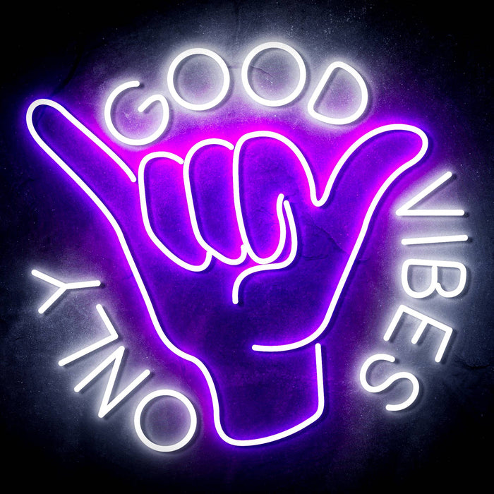 Good Vibes Only with Hand Ultra-Bright LED Sign with Remote (Neon-Style, LED Technology) - Way Up Gifts