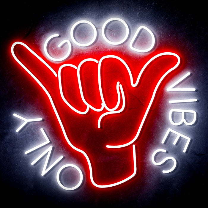 Good Vibes Only with Hand Ultra-Bright LED Sign with Remote (Neon-Style, LED Technology) - Way Up Gifts
