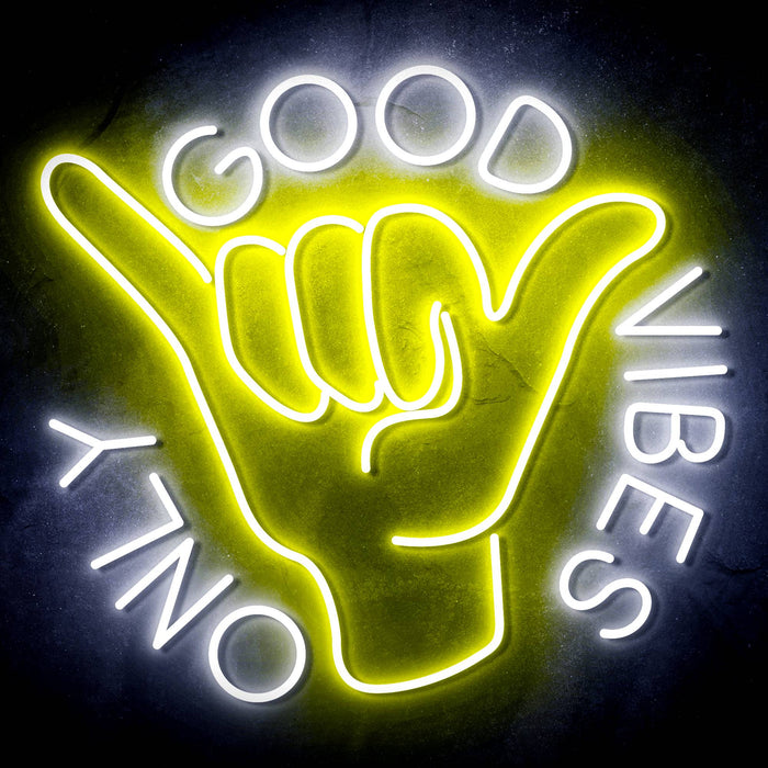 Good Vibes Only with Hand Ultra-Bright LED Sign with Remote (Neon-Style, LED Technology) - Way Up Gifts