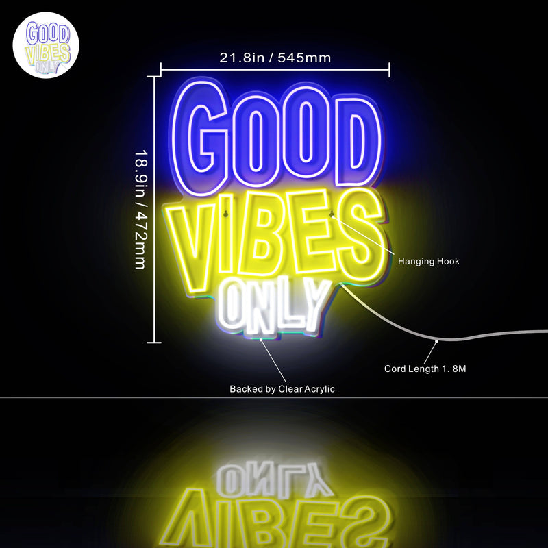 Good Vibes Only Ultra-Bright LED Sign with Remote (Neon-Style, LED Technology) - LED Gift Works