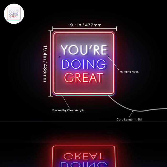 You're Doing Great Motivational Quote Ultra-Bright LED Sign with Remote (Neon-Style, LED Technology) - Way Up Gifts