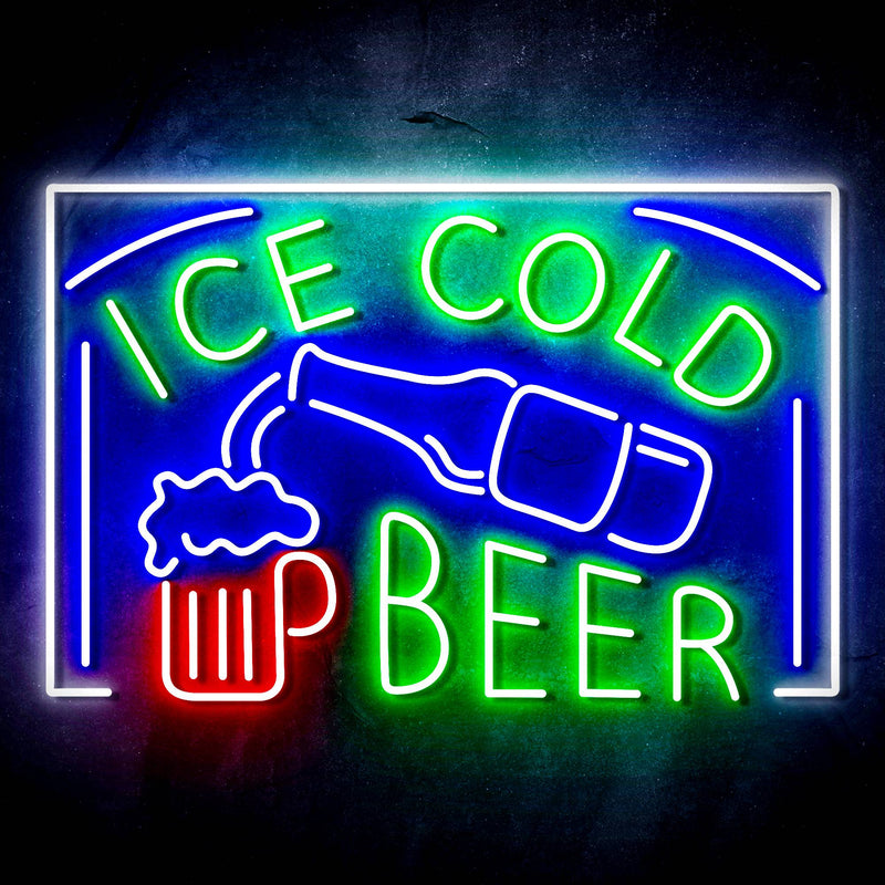 Ice Cold Beer Ultra-Bright LED Sign with Remote (Neon-Style, LED Technology) - LED Gift Works