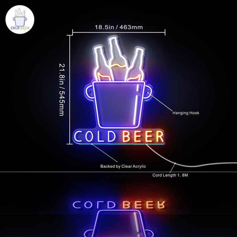 Cold Beer Ultra-Bright LED Sign with Remote (Neon-Style, LED Technology) - LED Gift Works
