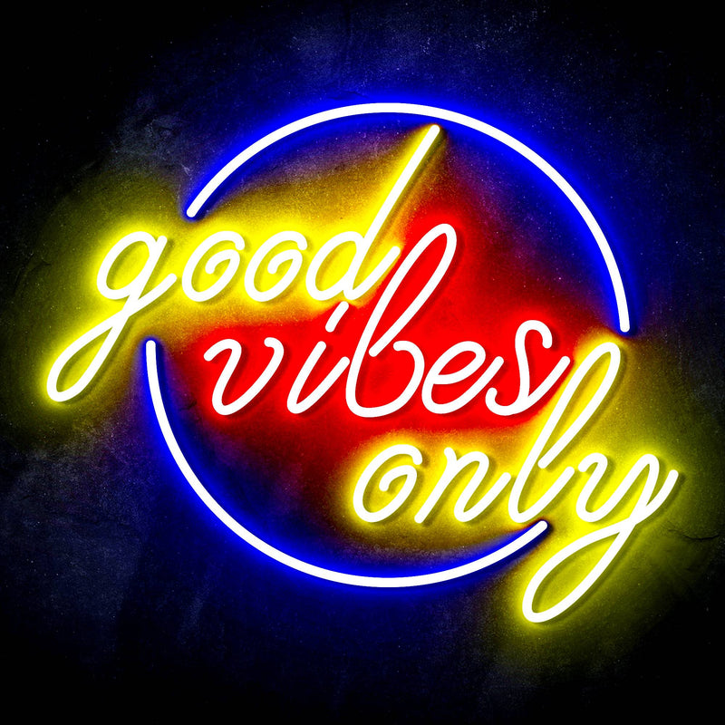 Good Vibes Only Circle Ultra-Bright LED Sign with Remote (Neon-Style, LED Technology) - LED Gift Works