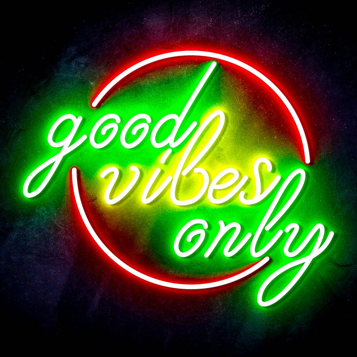 Good Vibes Only Circle Ultra-Bright LED Sign with Remote (Neon-Style, LED Technology) - Way Up Gifts