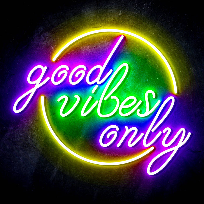 Good Vibes Only Circle Ultra-Bright LED Sign with Remote (Neon-Style, LED Technology) - Way Up Gifts