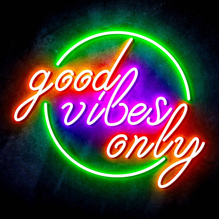 Good Vibes Only Circle Ultra-Bright LED Sign with Remote (Neon-Style, LED Technology) - Way Up Gifts