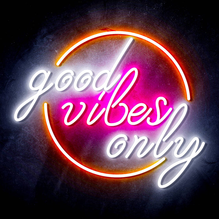 Good Vibes Only Circle Ultra-Bright LED Sign with Remote (Neon-Style, LED Technology) - Way Up Gifts