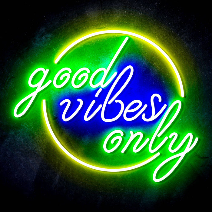 Good Vibes Only Circle Ultra-Bright LED Sign with Remote (Neon-Style, LED Technology) - Way Up Gifts