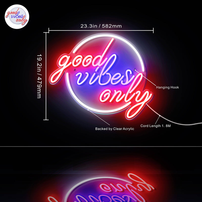 Good Vibes Only Circle Ultra-Bright LED Sign with Remote (Neon-Style, LED Technology) - LED Gift Works