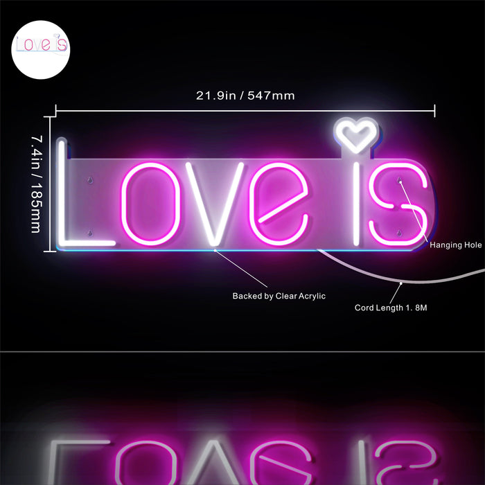 Love Is with Heart Ultra-Bright LED Sign with Remote (Neon-Style, LED Technology) - Way Up Gifts