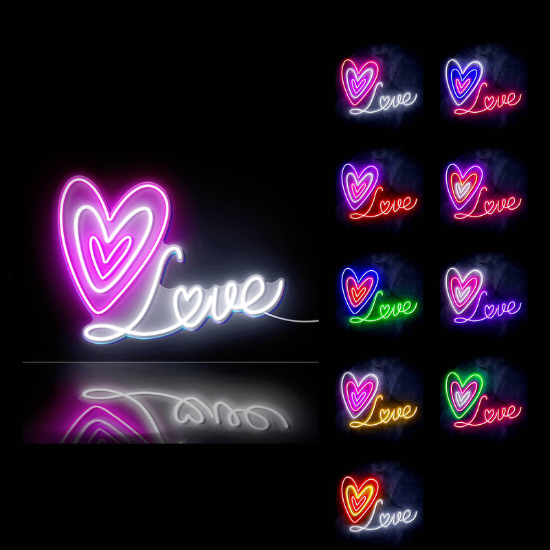 Love with Three Hearts Ultra-Bright LED Sign with Remote (Neon-Style, LED Technology) - LED Gift Works