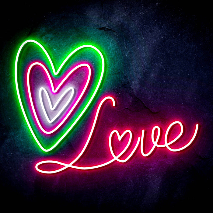 Love with Three Hearts Ultra-Bright LED Sign with Remote (Neon-Style, LED Technology) - Way Up Gifts