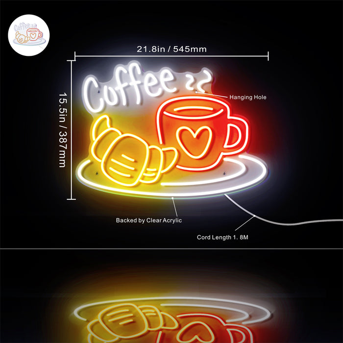 Coffee with Pastry Ultra-Bright LED Sign with Remote (Neon-Style, LED Technology) - Way Up Gifts