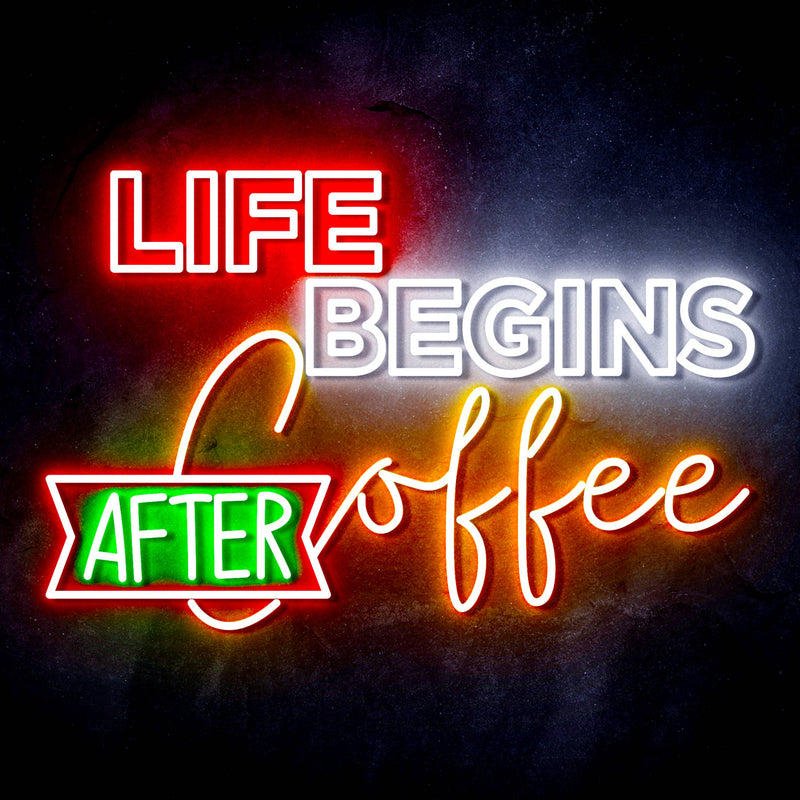 Life Begins After Coffee Ultra-Bright LED Sign with Remote (Neon-Style, LED Technology) - LED Gift Works