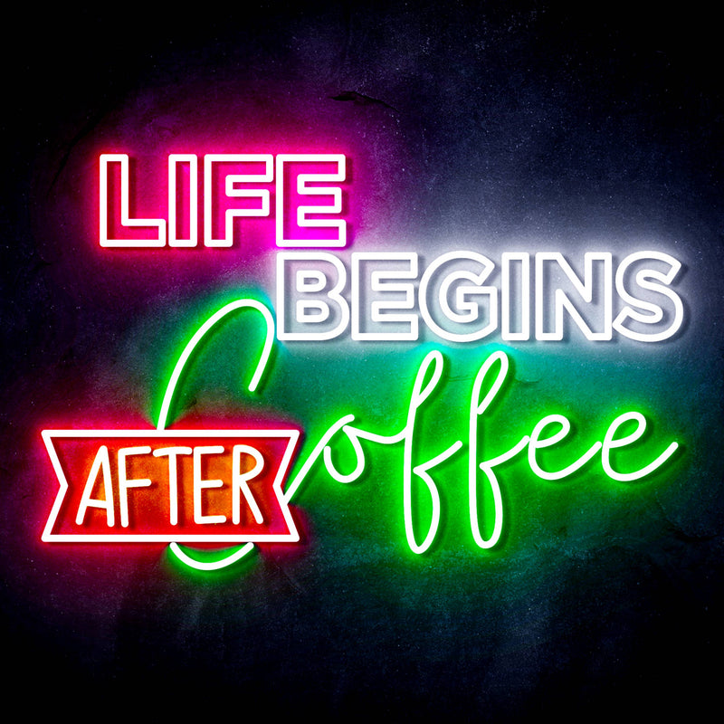 Life Begins After Coffee Ultra-Bright LED Sign with Remote (Neon-Style, LED Technology) - LED Gift Works