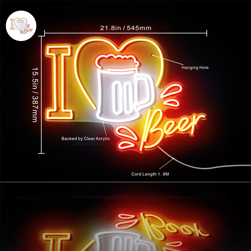 I Love Beer Ultra-Bright LED Sign with Remote (Neon-Style, LED Technology) - LED Gift Works