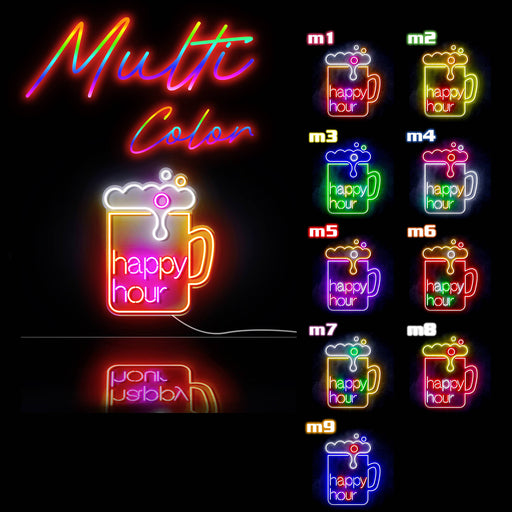 Beer Happy Hour Ultra-Bright LED Sign with Remote (Neon-Style, LED Technology) - LED Gift Works