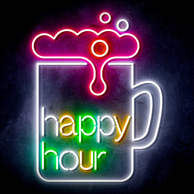 Beer Happy Hour Ultra-Bright LED Sign with Remote (Neon-Style, LED Technology) - LED Gift Works