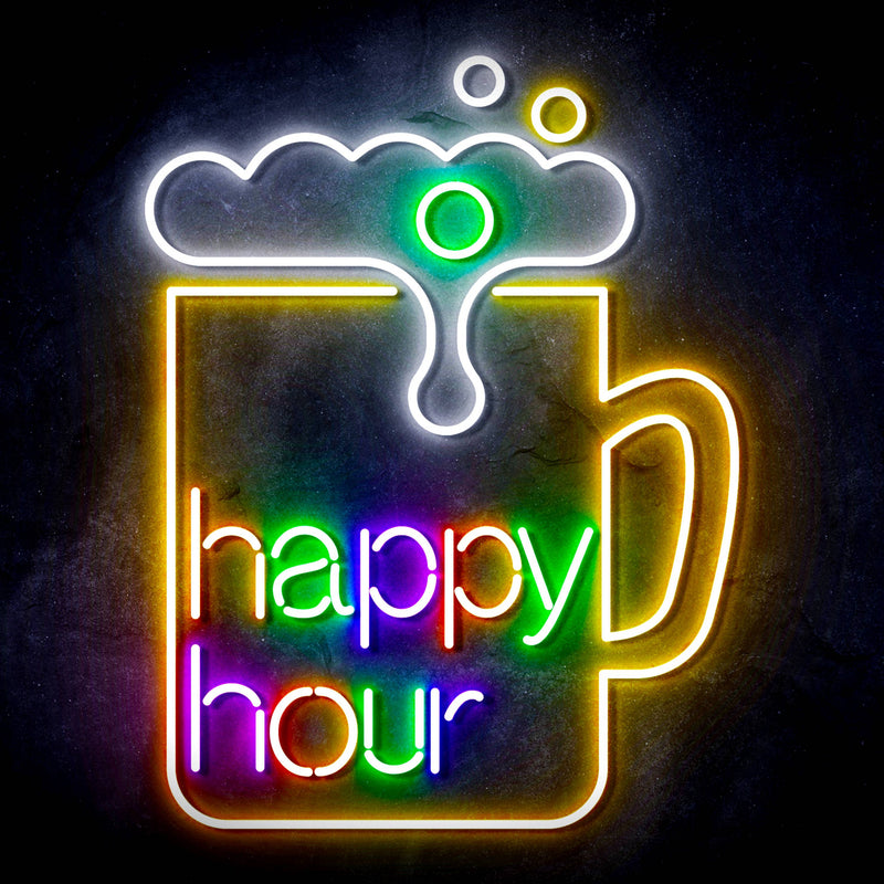Beer Happy Hour Ultra-Bright LED Sign with Remote (Neon-Style, LED Technology) - LED Gift Works