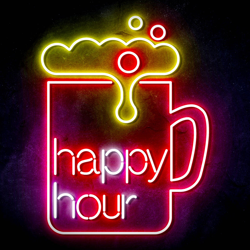 Beer Happy Hour Ultra-Bright LED Sign with Remote (Neon-Style, LED Technology) - LED Gift Works