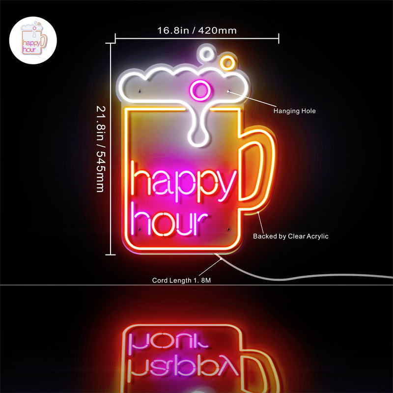 Beer Happy Hour Ultra-Bright LED Sign with Remote (Neon-Style, LED Technology) - LED Gift Works