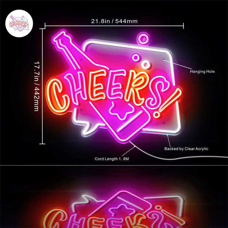 Beer Bottle Cheers Ultra-Bright LED Sign with Remote (Neon-Style, LED Technology) - LED Gift Works
