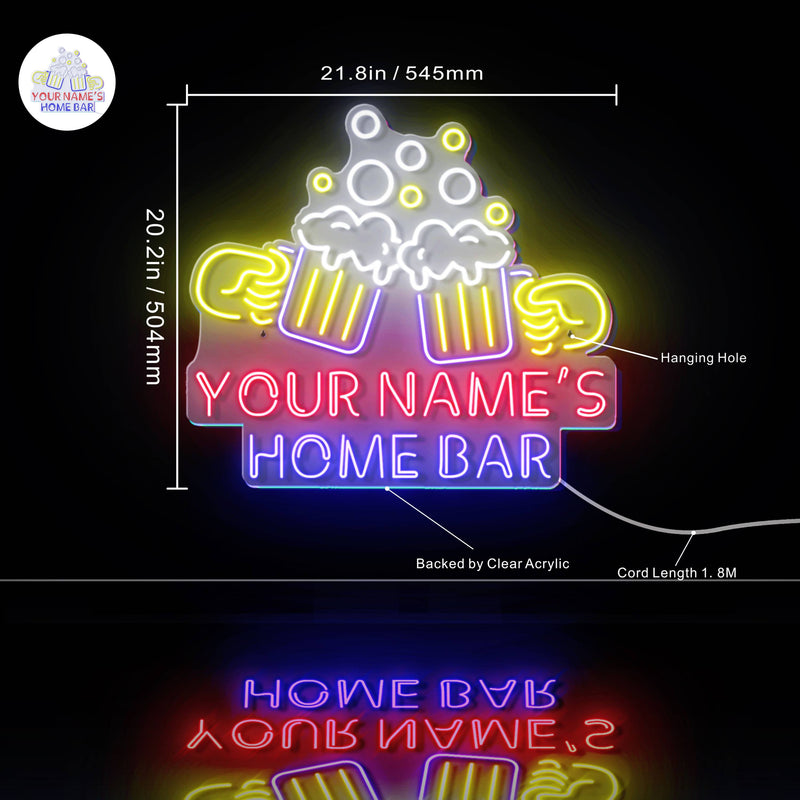 Personalized Ultra-Bright Beer Mugs Home Bar LED Sign with Remote (Neon-Style, LED Technology) - LED Gift Works