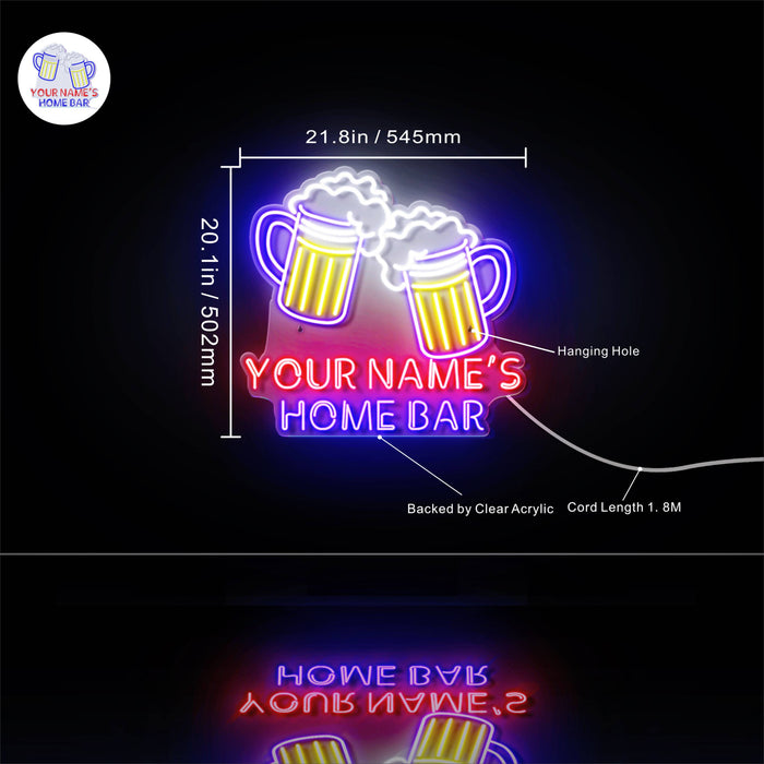 Custom Ultra-Bright Beer Mugs Bar LED Sign with Remote (Neon-Style, LED Technology) - Way Up Gifts