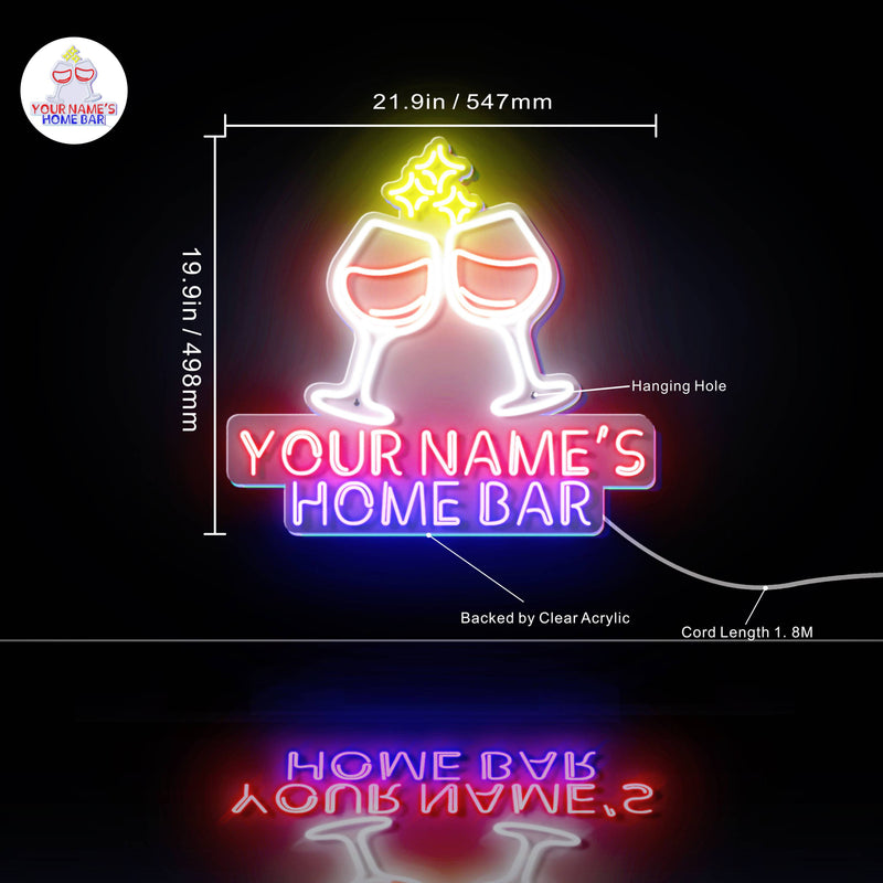 Personalized Ultra-Bright Wine Glasses Home Bar LED Sign with Remote (Neon-Style, LED Technology) - LED Gift Works